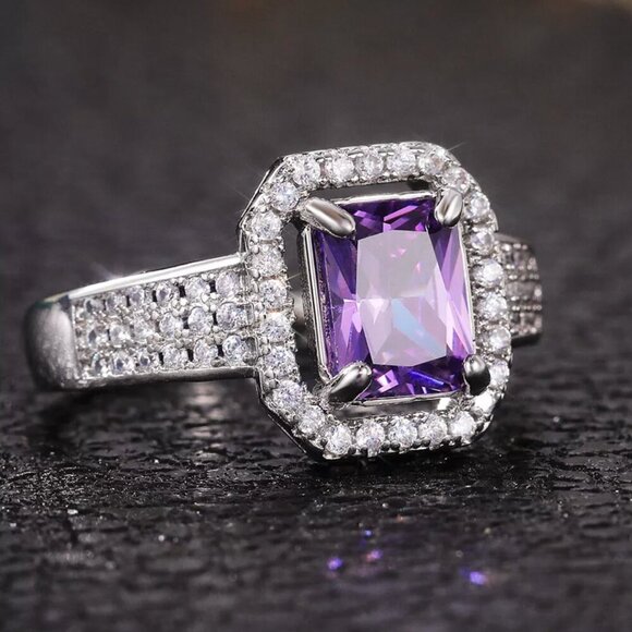 14k White Gold Amethyst Diamond Ring - Picture 3 of 5